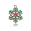 Pendentif flocon de neige doré avec émail vert et cristal rouge pour bijoux DIY - Flocon de Neige Vert (22x17mm)