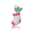 Pendentif botte de Noël dorée en alliage avec émail rouge et détail en strass - Chaussette Ananas (24x13mm)