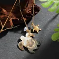 Hawaiian turtle pendant necklace with natural shell inlay and gold chain on stone - Large and Small Turtle Style (HWNX878ST-2)
