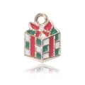 Pendentif boîte cadeau de Noël émaillé avec nœud rouge et bord doré pour bijoux DIY - Boîte Cadeau B (14x10mm)