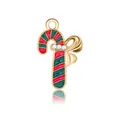 Pendentif sucre d'orge de Noël en alliage doré avec émail et petit nœud scintillant - Canne de Noël (22.5x14mm)