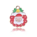 Pendentif de Noël Père Noël en émail avec nœud vert et clochette dorée sur fond blanc - Couronne Père Noël (22x18mm)
