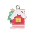 Pendentif de Noël maison rouge et sapin vert en alliage avec finition émaillée - Maison de Noël (19x18mm)