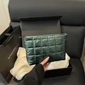 Deep green quilted metallic makeup bag for women with square pattern and zipper - Green
