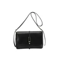 Retro black faux leather shoulder bag with gold metal buckle and minimalist rectangular shape - Black