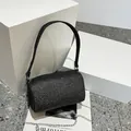 Fashionable black sequin cylindrical barrel bag with silver chain and shoulder strap - Black