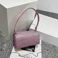 Sparkly purple glitter cylinder shoulder bag with silver chain strap for women - Pink