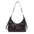 Dark brown patent leather hobo bag with silver hardware and crescent shape design - Brown