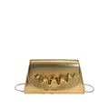 Borsa da sera dorata con decoro metallico a onde e tracolla a catena sottile - Oro