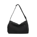 Minimalist large capacity black fitness travel bag with adjustable strap and zip pockets - Black