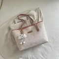 Pink tote bag with star embroidery and plush cloud charm, stylish shoulder bag for women - With Cloud Plush Pendant / Pink