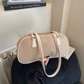 Retro khaki suede baguette shoulder bag with white leather trim and metal zipper - Khaki