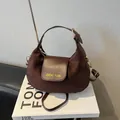 Deep brown crescent suede messenger bag with smooth leather trim and gold hardware - No Pendant / Brown
