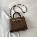 Dark brown faux suede tote bag with double zippers and adjustable strap for women - No Pendant / Brown