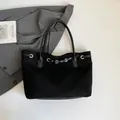 Grote zwarte suède-look shopper met lederen handvatten voor dames mode - Zwart