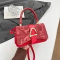 Chic red rectangular crossbody bag with letter-print flap and golden metal buckle - Red