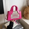 Fashionable rose pink and beige canvas square bag with BEPRO embroidery and shoulder strap - Pink