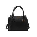 Minimalistische schwarze Handtasche aus Kunstleder mit Schlangenmuster und Goldakzenten - Schwarz