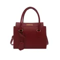 Dunkelrote Handtasche mit Kroko-Prägung, elegantem Griff und goldenem Schriftzug - Rot
