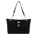 Grand sac cabas noir à imprimé léopard avec pendentif cerf doré et bandoulière chaîne - Noir