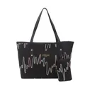 Ensemble sac cabas noir minimaliste avec broderie cœur et petit porte-monnaie assorti - Noir