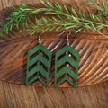 Hollow dark green chevron wood earrings with golden hooks on decorative wood tray - Dark Green Style (HWX1518-3)