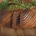 Bohemian rectangle wooden drop earrings with geometric engraving and gold fishhooks - Geometric Twill Brown Style (HWX1516-2)