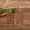 Boho style hollow wooden geometric earrings in dark brown with gold hooks - Dark Brown Style (HWX1518-2)