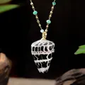 Natural conch shell pendant necklace with green crystal beads and gold chain for women - Conch Pendant Style (HWNS769-1)
