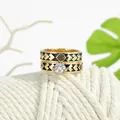 Set di anelli d'oro retrò hawaiani con smalto nero e pietra di zircone lucido - Taglia 6