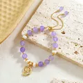 Bracelet élégant en améthyste et perles avec pendentif coquillage doré et chaîne réglable - Style Pendentif Coquillage (HWB0591)