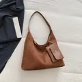 Deep brown matte suede tote bag with matching hanging pouch for commuting fashion - Brown