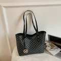 Grey patterned tote bag with M-letter monogram print and black leather handles - Black