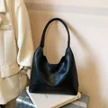 Large black hobo tote bag in glossy PU leather for versatile daily commuting use - Black