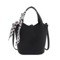 Sac seau en cuir noir grainé avec poignée et foulard en soie à pois élégant - Noir