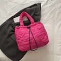 Fuchsia quilted tote bag with heart embroidery and black drawstring closure - Rose Pink