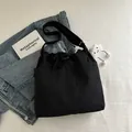 Large black nylon tote bag with drawstring closure and cute cloud plush pendant accessory - Black (With Charm)