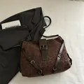 Retro large leopard print suede tote bag with brown buckle strap and spacious interior - Leopard Coffee