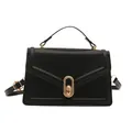 Minimalist black square crossbody bag with gold hardware and elegant V-shaped stitching - Black