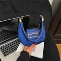 Klein blue half-moon shoulder bag with stone pattern and golden metal buckle details - Blue