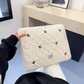 Housse d'ordinateur blanche matelassée avec broderie nœud noir et double fermeture éclair - Blanc Petit