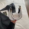 Minimalist white stone patterned PU leather half-moon shoulder bag with gold hardware - White