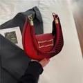 Elegant red crocodile pattern PU leather hobo bag with gold hardware for women - Red