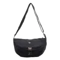 Japanse stijl zwarte canvas crossbody tas met verstelbare riem en dubbele ritssluiting - Zwart