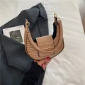 Chic beige crocodile pattern PU leather crescent underarm bag with gold hardware - Khaki