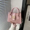 Pink tote bag with M-pattern print and gold metallic logo for women daily commuting - Pink