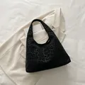 Sac fourre-tout tendance imprimé léopard noir en faux daim doux pour femmes élégantes - Noir
