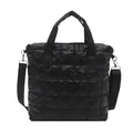Large black quilted tote bag with top handles and adjustable shoulder strap for women - Black