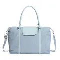 Light blue large travel tote bag in water-resistant nylon with adjustable shoulder strap - Blue