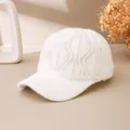 White knit plush baseball cap with iridescent rhinestone waves for autumn winter - Adult Size (Adjustable) / White